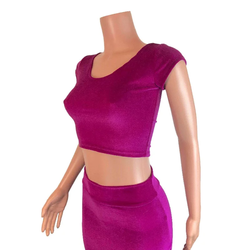 Cap Sleeve Crop Top - Fuchsia Velvet Confident Women's High - fashion