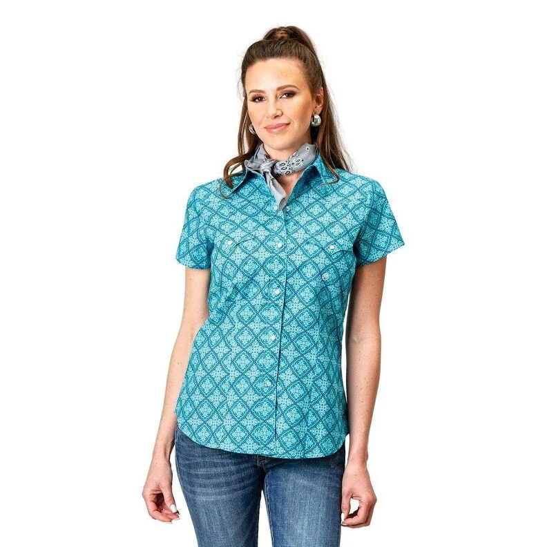 Roper Western Shirt Womens S/S Snap Turquoise 03-051-0225-2029 BU Artistic Women's Avant - 