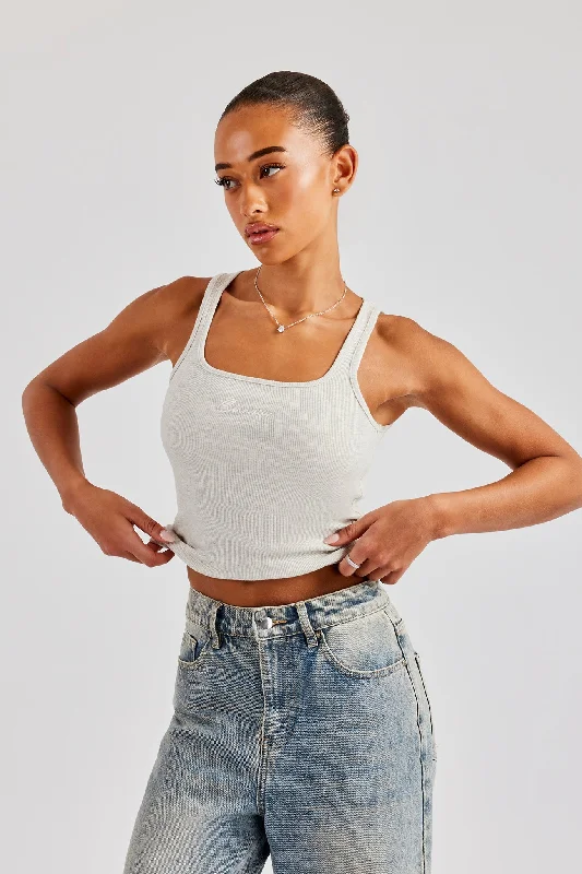 Cernucci Embroidered Vest Top - Grey Marl Athletic Women's High - 