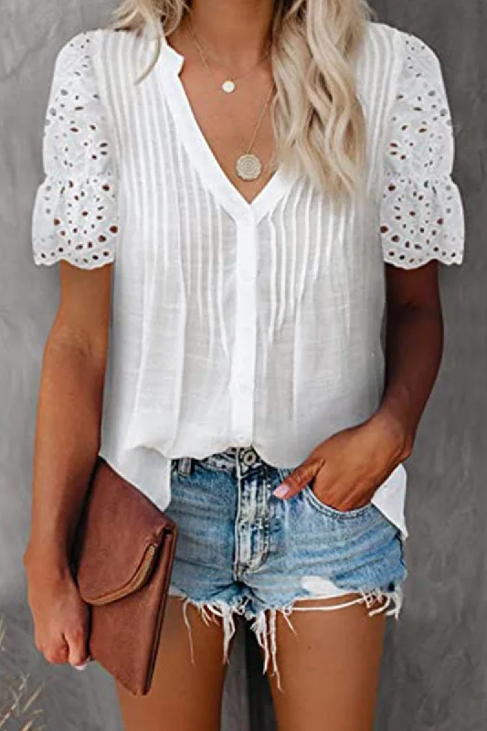 Casual Solid Patchwork V Neck Blouses(4 Colors) Luxurious Women's High -  end