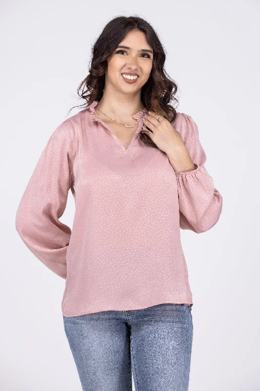 The Night We Met Women's Polka-Dot Ruffle Long Sleeve Top * Final Sale* Stylish Women's Neon