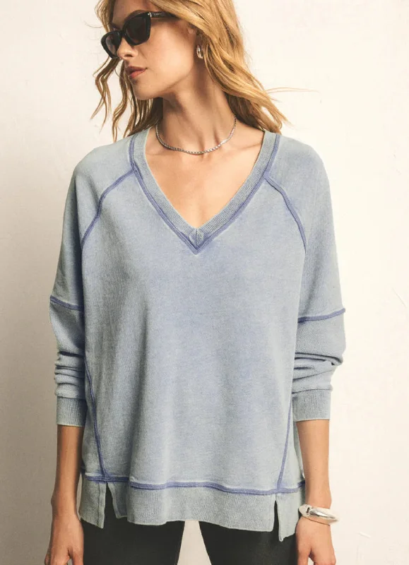 ZSUPPLY EASY V KNIT DEIM SWEATSHIRT-WASHED DENIM Elegant Women's Formal 