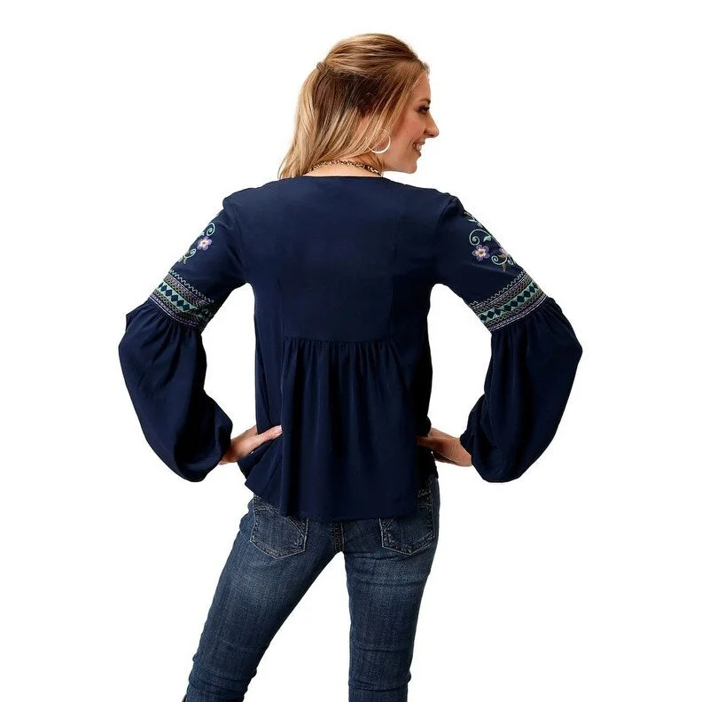 Roper Western Shirt Womens L/S Bishop Blue 03-050-0565-7040 BU Classic Women's Pin - striped