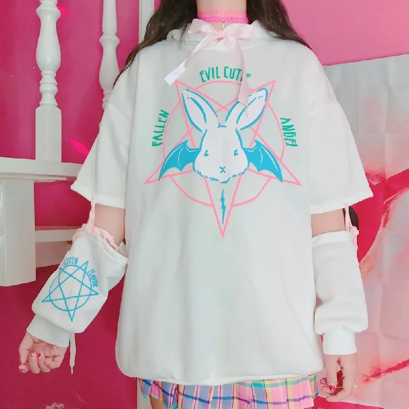 Satanic Bunny Hoodie Practical Women's Multi - 