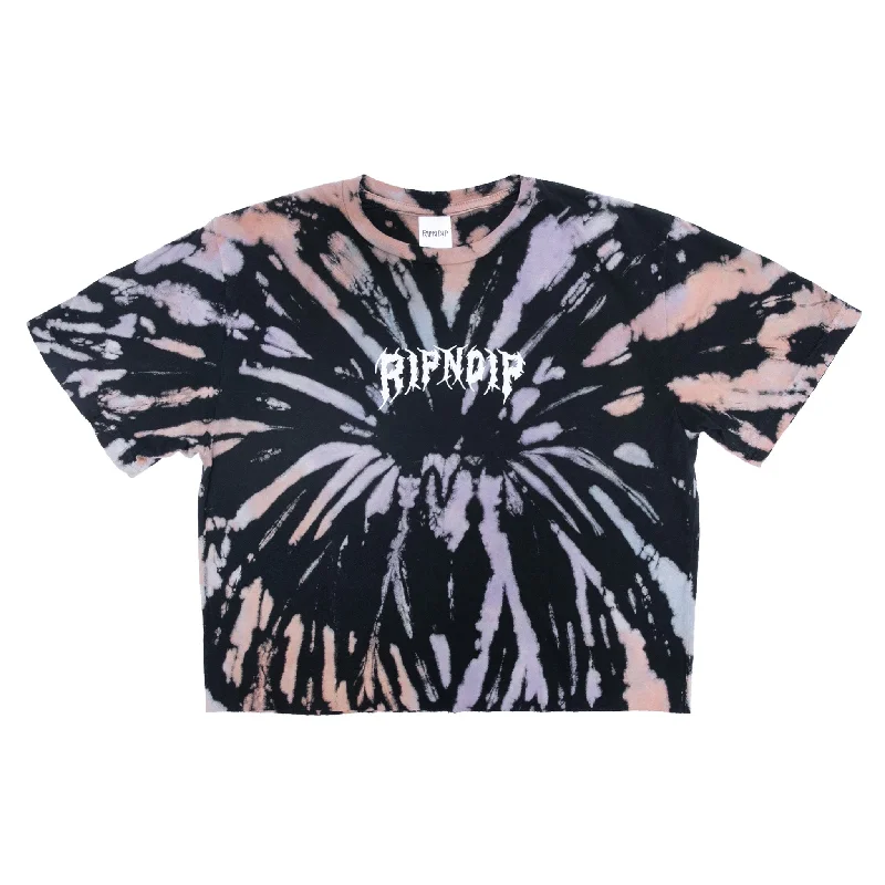 Nikola Crop Tee (Black/Peach/Purple Tie Dye) Cozy Women's Sherpa - lined