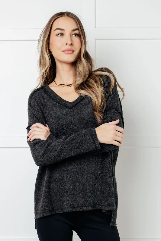 Basically Freezing Brushed Hacci Top in Black Stylish Women's Tropical 