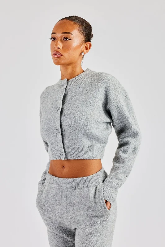 Knitted Cropped Cardigan - Grey Laid - back Women's Style