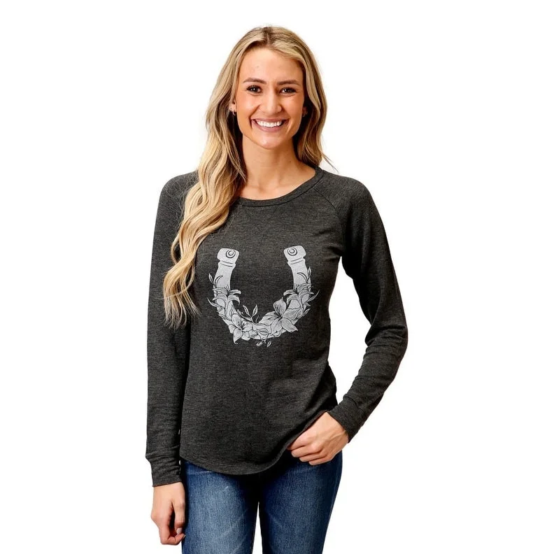 Roper Western Shirt Womens L/S Horseshoe Gray 03-038-0514-6098 GY Sporty Women's Athleisure 