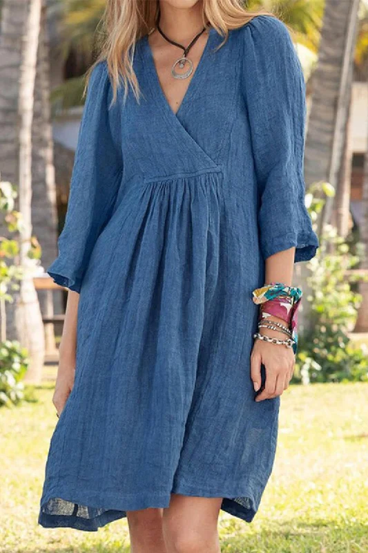 Casual Simplicity Solid Fold V Neck T-shirt Dress Dresses Gym