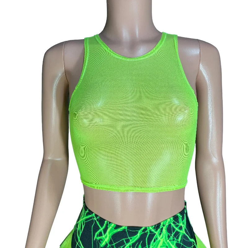 Sheer Top - Neon Mesh Crop Top for Raves, Festivals, Performers, Aerial, Pole Shirt - Many Colors Feminine Women's Style 