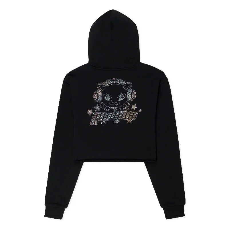 Kawaii Nerm Cropped Hoodie (Black) Stylish Women's Neon