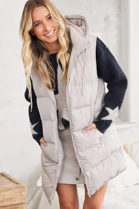 BLUIVY HOODED ZIPPER DOWN LONGLINE PUFFER VEST Modern Women's Tech