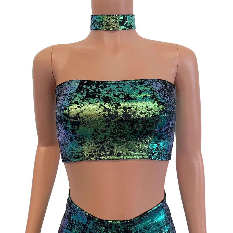 Tube Top Bandeau - Black w/Green Gilded Velvet Sophisticated Women's Tailored