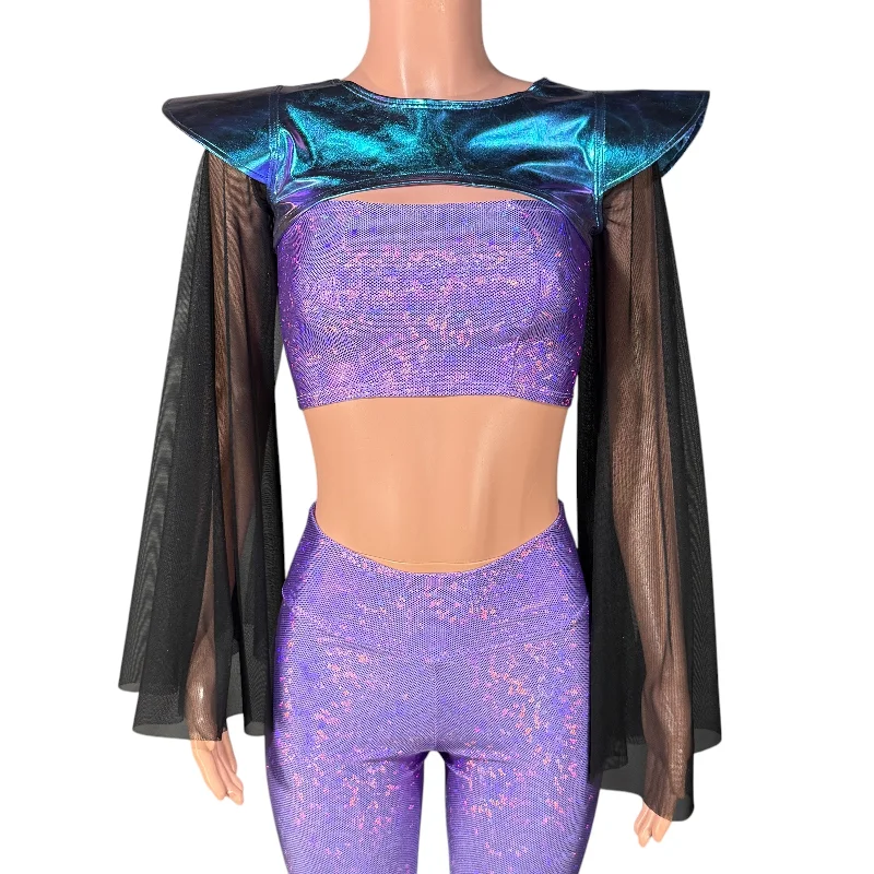 Bowie Sleeve Bolero Top - Oil Slick with Black Mesh Modern Women's 