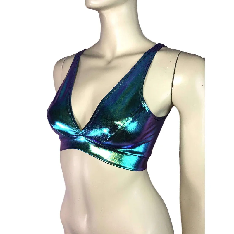 Oil Slick Holographic Bralette Youthful Women's Pop