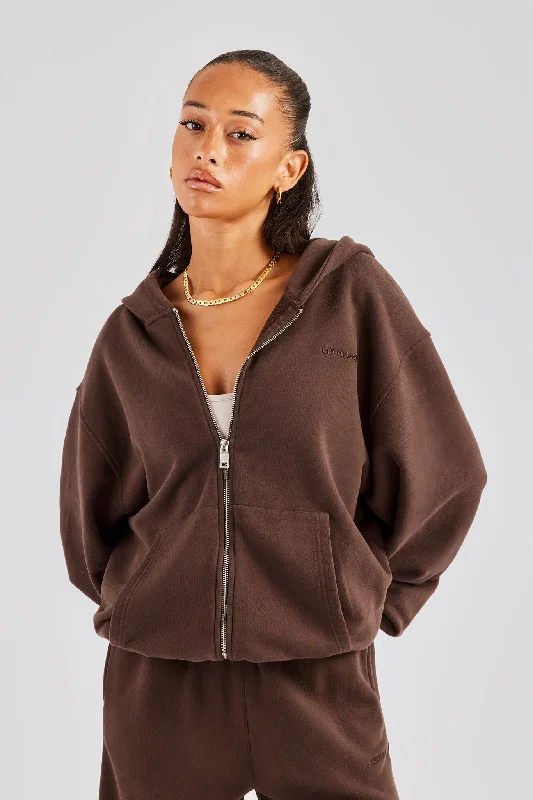 Womens Zip Through Hoodie - Chocolate French