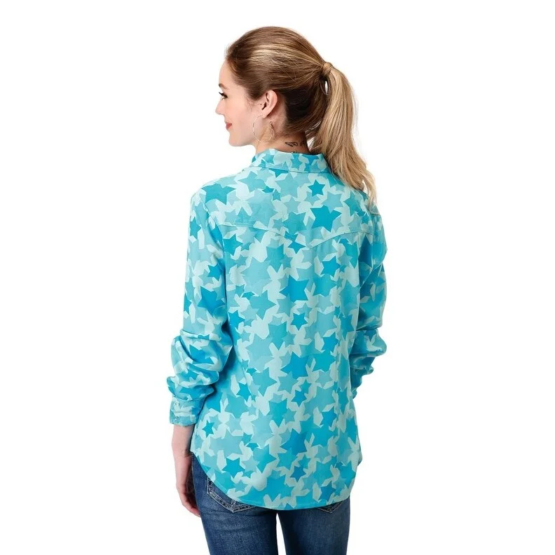 Roper Western Shirt Womens L/S Five Star Blue 03-050-0590-2023 BU Earthy Women's Hemp - based