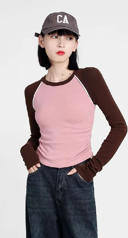 Ruched Raglan Long Sleeves Top Sophisticated Women's 