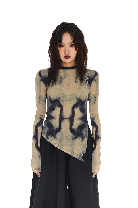 Tie-Dye Asymmetric Hem Long Sleeve Top Refined Women's Velvet