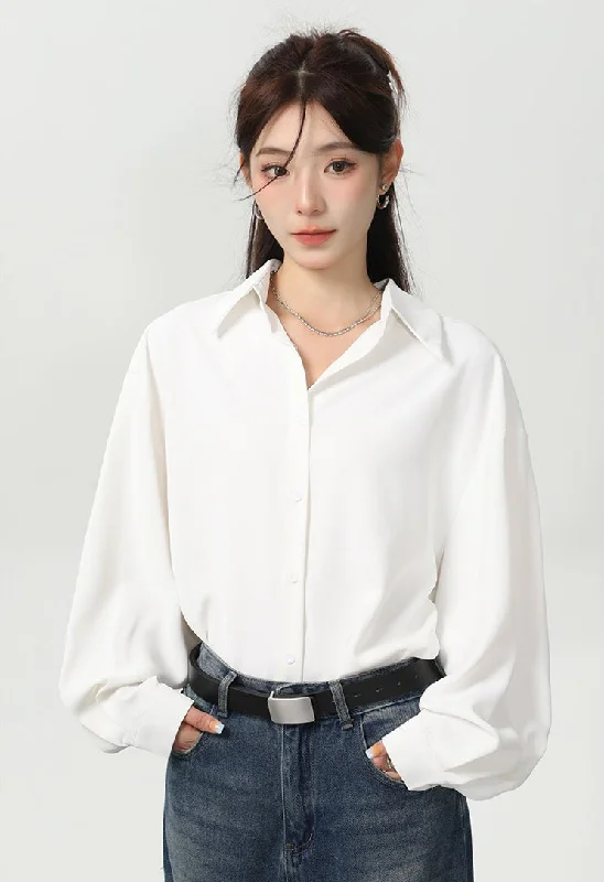 Oversized Long Sleeve Button Shirt Traditional Women's 