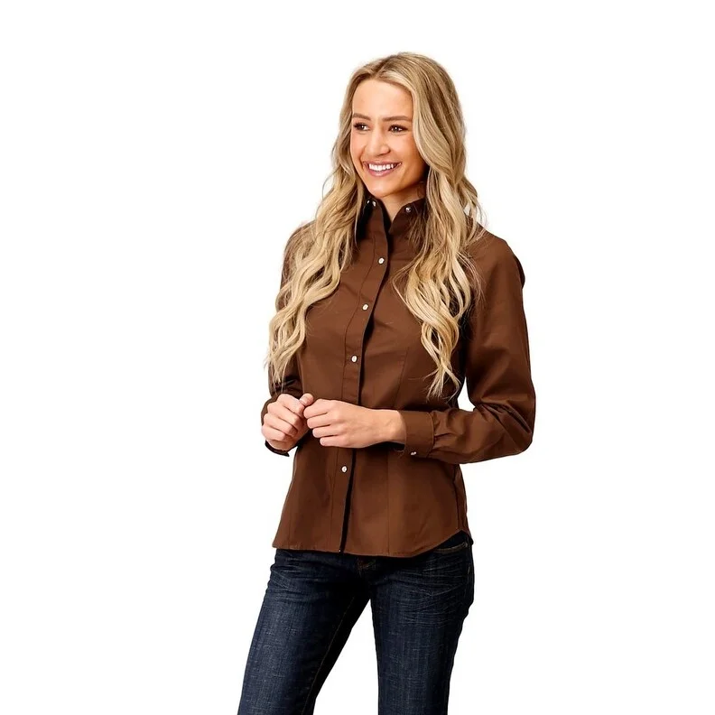 Roper Western Shirt Womens L/S Solid Snap Brown 01-050-0017-7727 BR Disco