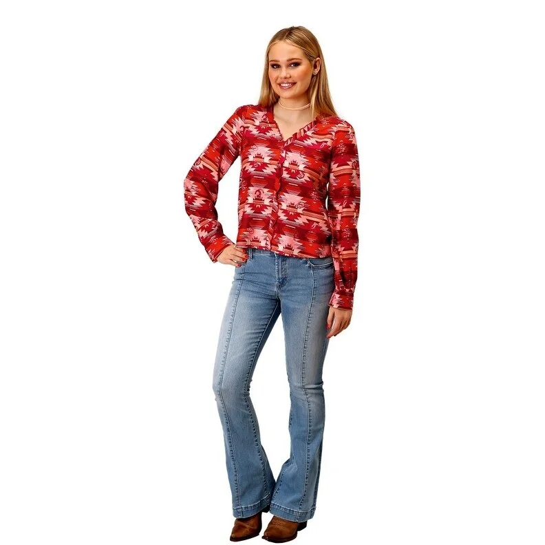 Roper Western Shirt Womens L/S Aztec Button Red 03-050-0590-6106 RE Gym