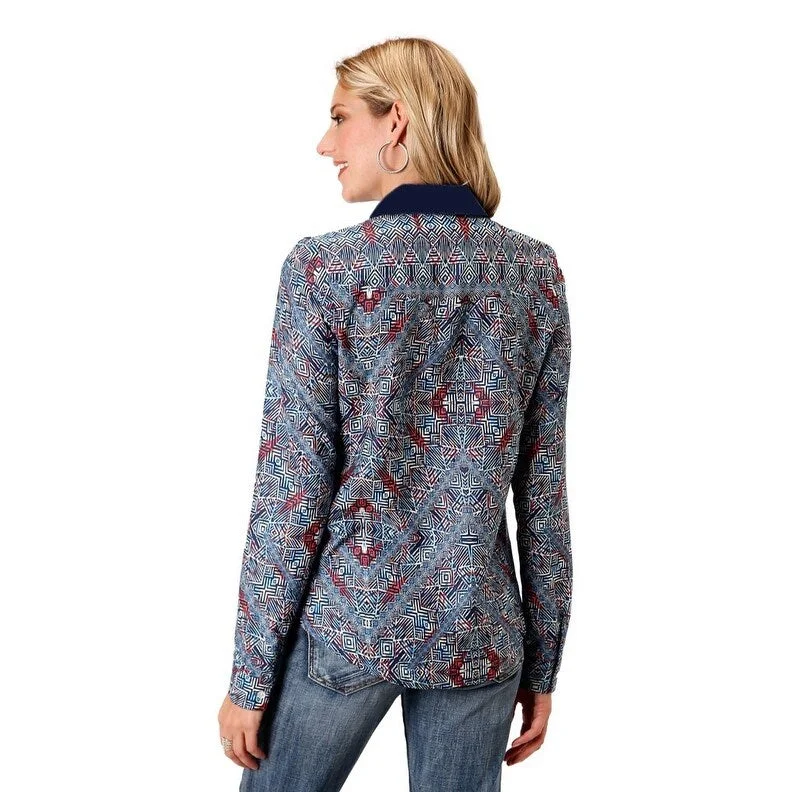 Roper Western Shirt Womens L/S Studio West Blue 03-050-0590-3065 BU Trendy Women's 