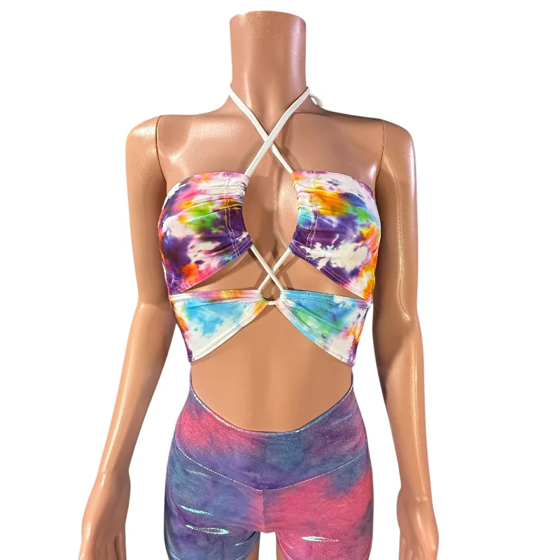 X-String Halter Top in Tie Dye Blitz Stylish Women's Neon