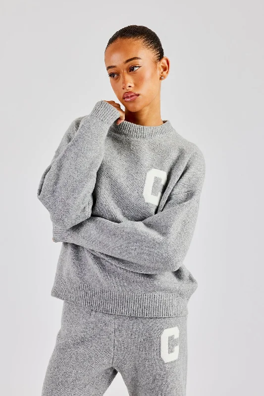 C Knitted Sweatshirt - Grey Stylish Women's Neon