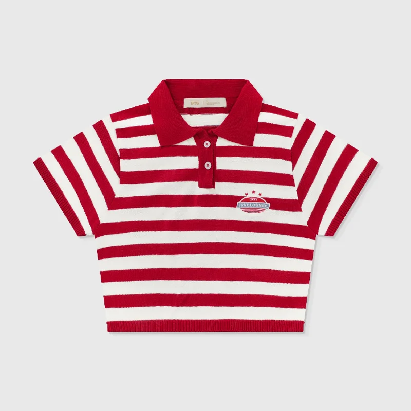 Lounge Knit Cropped Polo - Red Confident Women's Power
