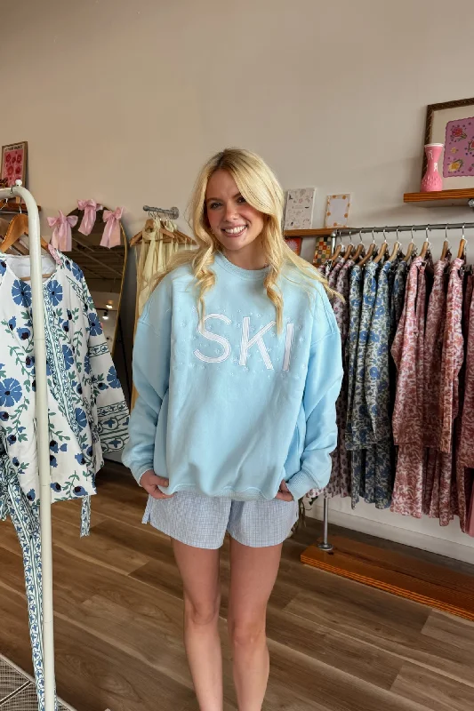 Snowflake Ski Sweatshirt in Light Blue Traditional Women's 