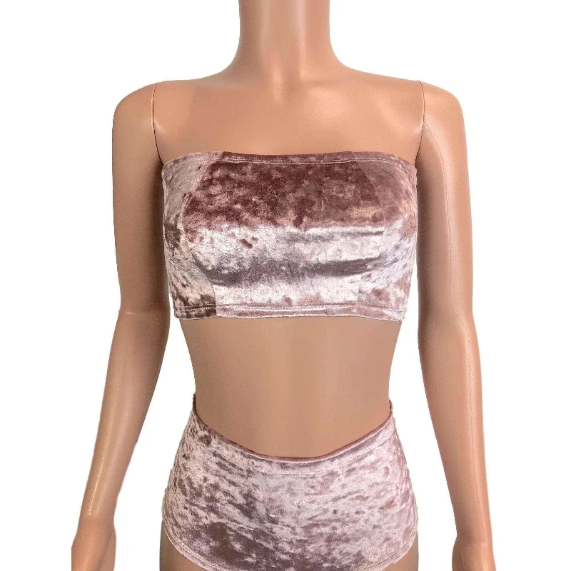 Tube Top Bandeau - Dusty Pink Crushed Velvet Sporty Women's Tennis