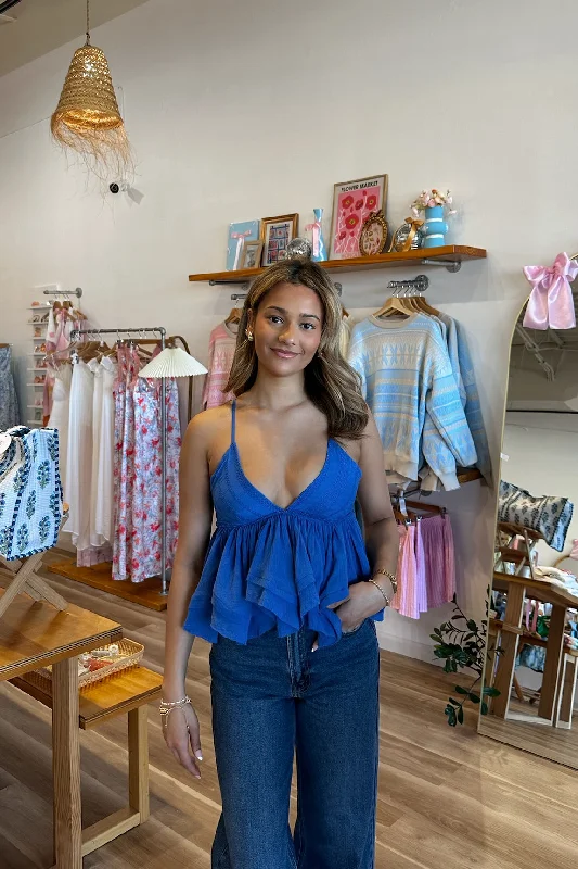 Leo Eyelet Top in Blue | Restocked Streetwear Style for 