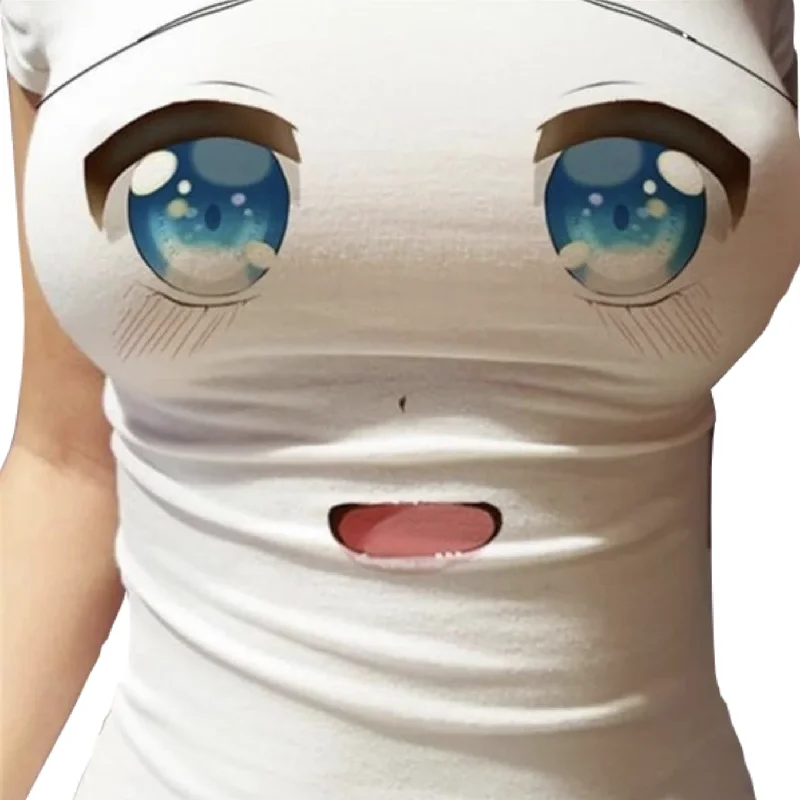 Anime Face Tee Sleek Women's Metallic