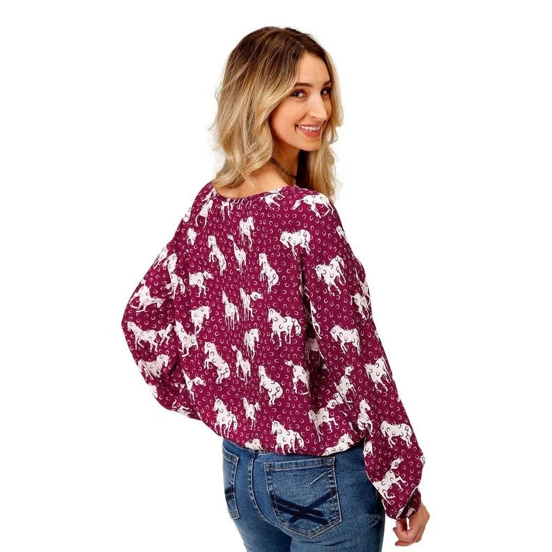 Roper Western Shirt Womens L/S Scoop Neck Red 03-050-0590-2027 RE Elegant Women's 