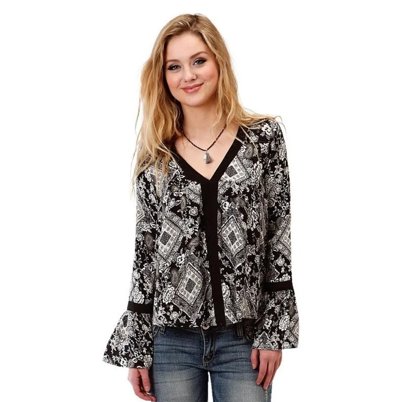Roper Western Shirt Womens L/S Diamond Black 03-050-0590-6025 BL Australian Beach