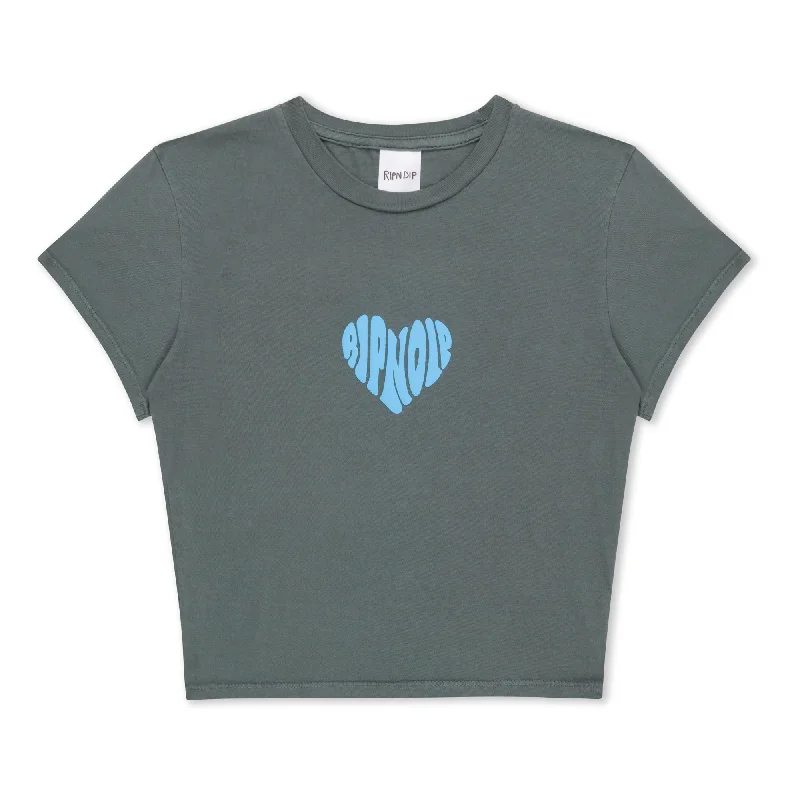 Ripnlove Cropped Baby Tee (Charcoal) Artistic Women's Hand - painted