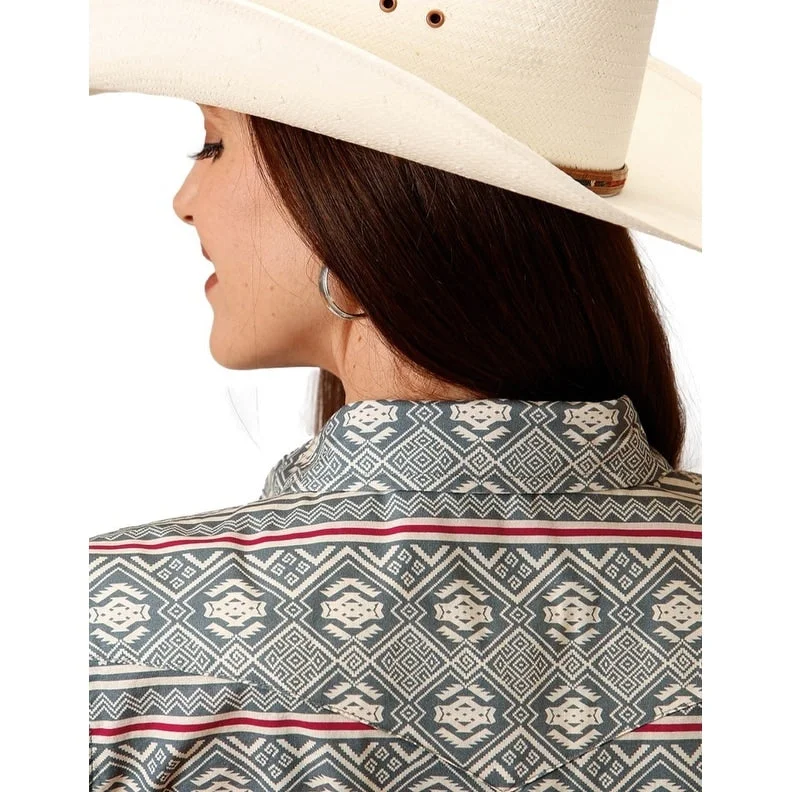 Roper Western Shirt Womens L/S Tribal Snap Gray 03-050-0067-0368 GY Stylish Women's Neon