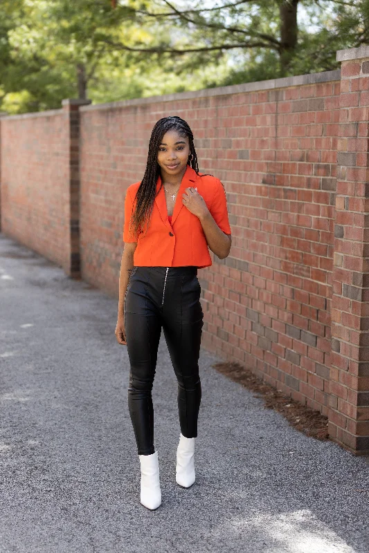 Back To Back Cropped Short Sleeve Blazer: Red Refined Women's Hand - crafted