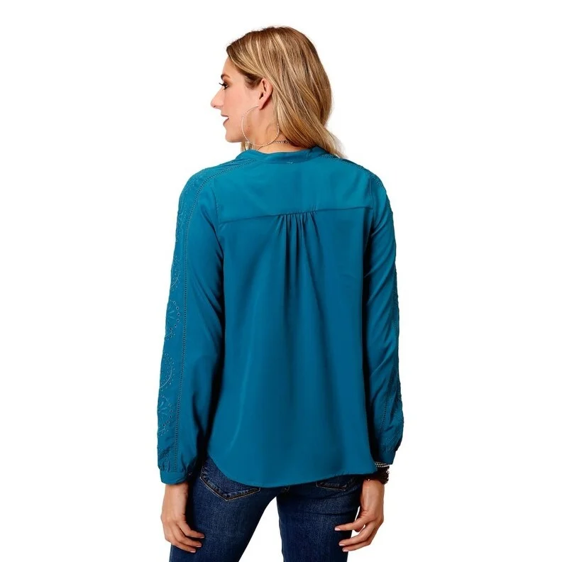 Roper Western Shirt Womens L/S Eyelet Teal 03-050-0565-7017 GR Relaxed Women's Beachy