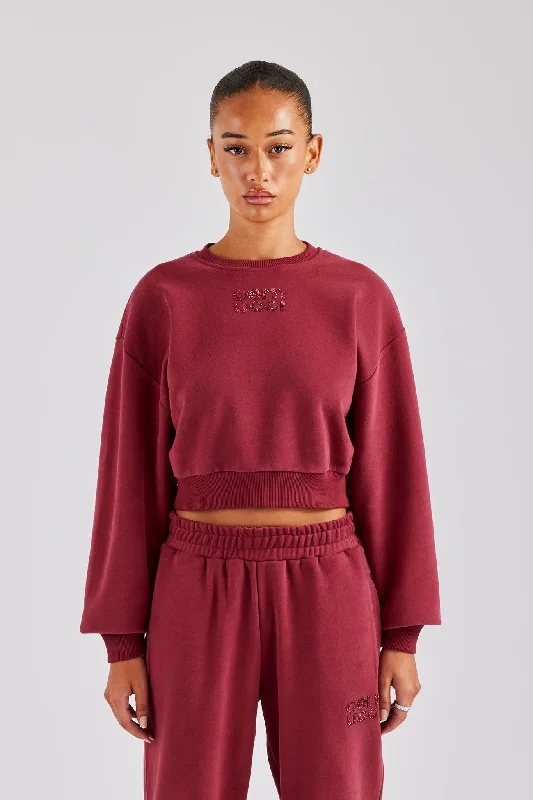 Glitter Applique Cropped Sweatshirt - Cherry Red Practical Women's Quick - dry