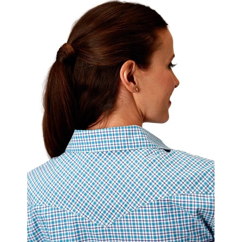 Roper Western Shirt Womens S/S Plaid Turquoise 03-051-0278-2107 BU Sleek Women's Metallic