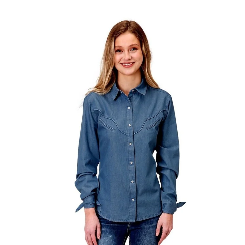 Roper Western Shirt Womens Long Sleeve Blue 03-050-0594-2024 BU Refined Women's Hand - crafted