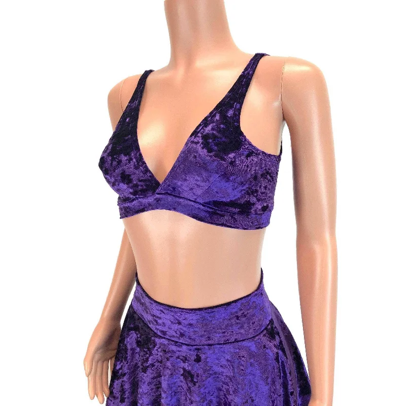 Purple Crushed Velvet Bralette Luxurious Women's High -  end