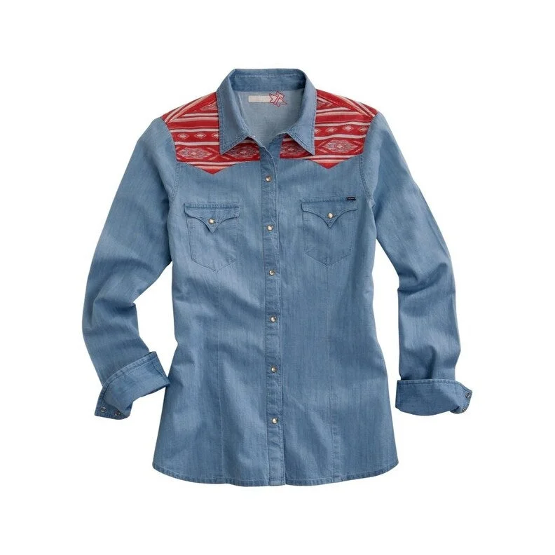 Tin Haul Western Shirt Womens L/S Denim Aztec Blue 10-050-0060-0605 BU Luxurious Women's High -  end