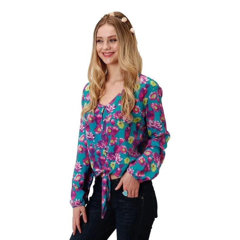 Roper Western Shirt Womens L/S Cactus Turquoise 03-050-0590-6077 BU Unique Women's Upcycled
