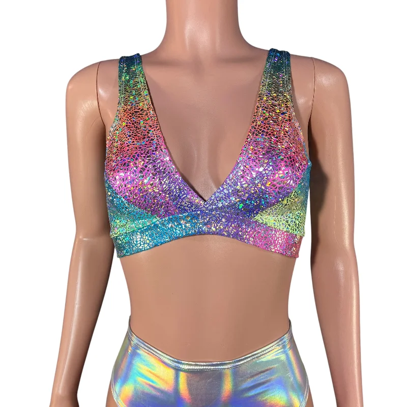 Rainbow Bralette | Holographic Rave Top in Rainbow Avatar Refined Women's 