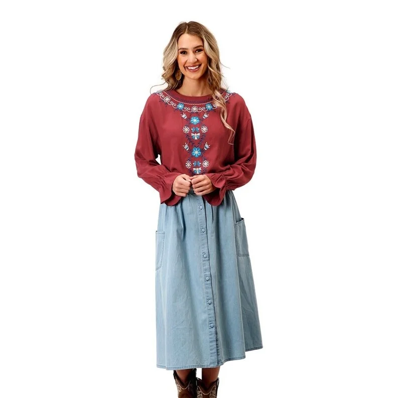 Roper Western Shirt Womens L/S Solid Rayon Red 03-050-0565-7083 RE Cashmere