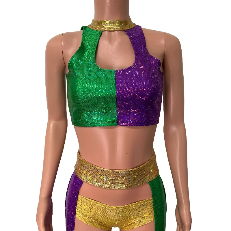 Mardi Gras Holographic High Neck Unisex Men/Women Cutout Top Shirt Edgy Women's Punk Mardi Gras Holographic High Neck Unisex Men/Women Cutout Top Shirt Edgy Women's Punk