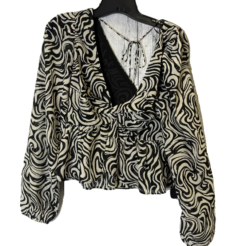 Top Long Sleeve By H&m In Black & Cream, Size: S Compression